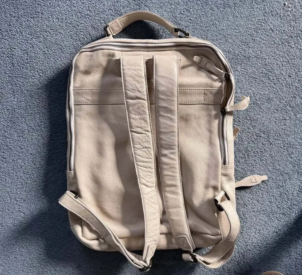 Free People East End Leather Laptop Backpack Off White Cream Beige